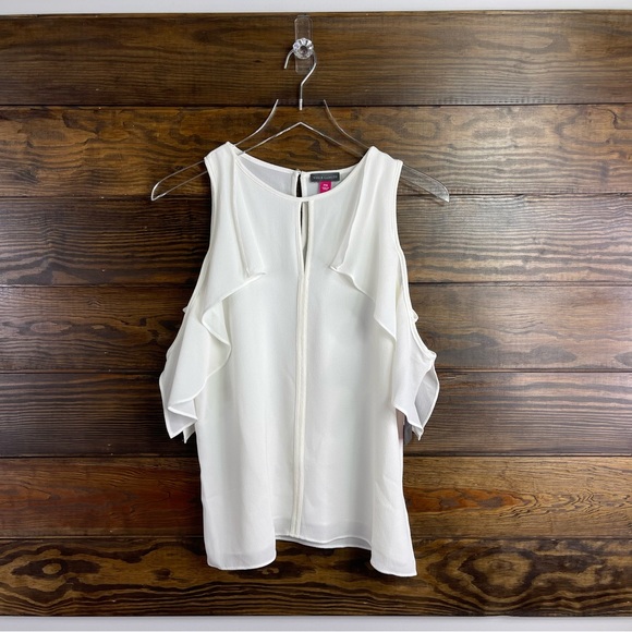 Vince Camuto Ruffle Cold Shoulder Ivory New Size XS Petite - Picture 3 of 5